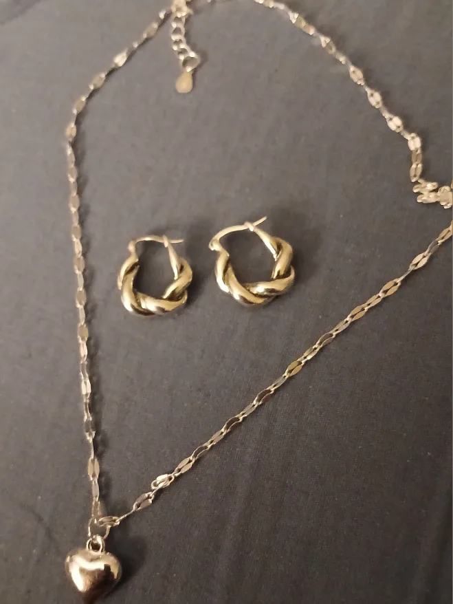 Silvertone necklace & Hoop Earrings Set thumbnail