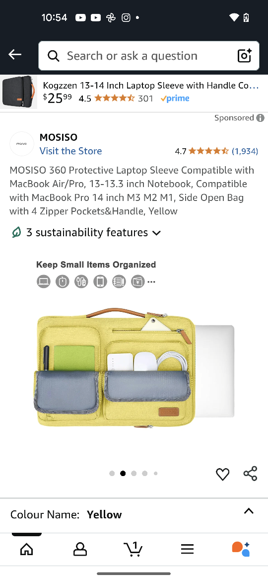 MOSISO 13-14 Inch Laptop Sleeve - Yellow - photo 2