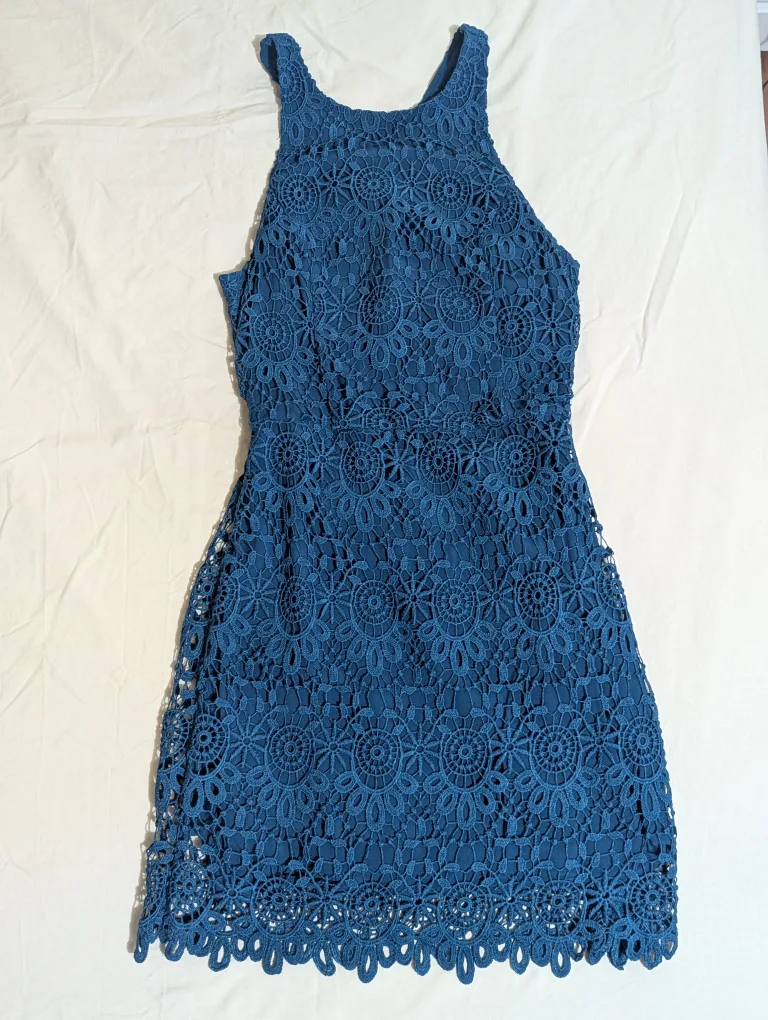 Hollister Crochet Teal Lace Dress - Size M thumbnail