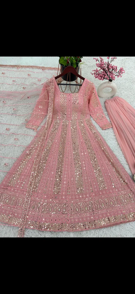 BNWOT Pink Embroidered Anarkali Dress Canada 🇨🇦 thumbnail