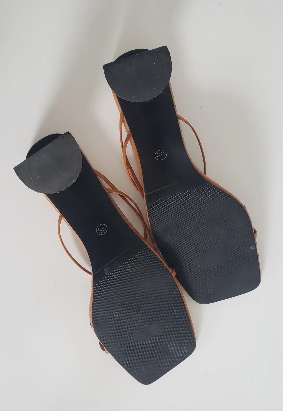 Cognac Brown Leather Strappy Sandals w/ Wood Block Heel image indicator(4)