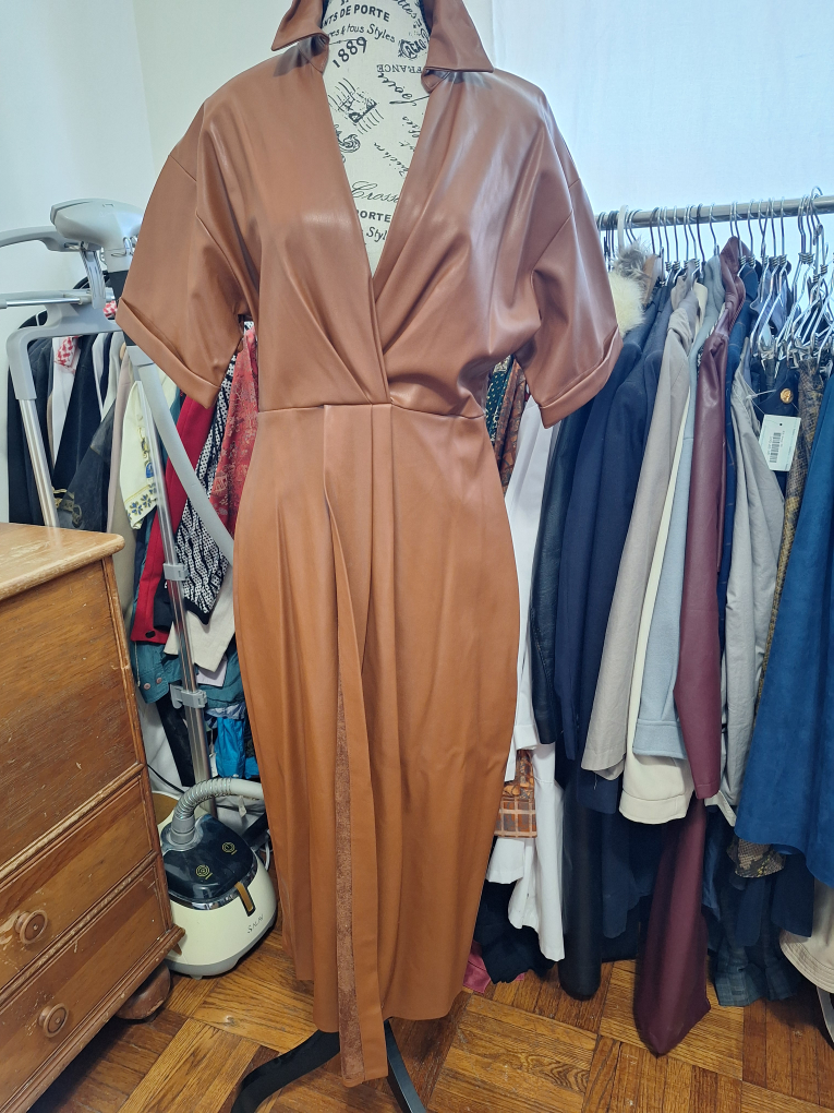 Brown Faux Leather Midi Dress - photo 2