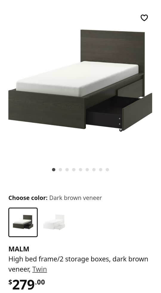 Bed Frame w/ Storage - Dark Brown