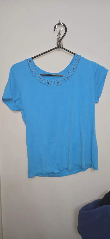 Blue T-shirt with Embellished Neckline thumbnail
