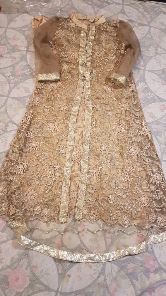 Gold Embroidered Dress with Pants & Scarf - photo 4