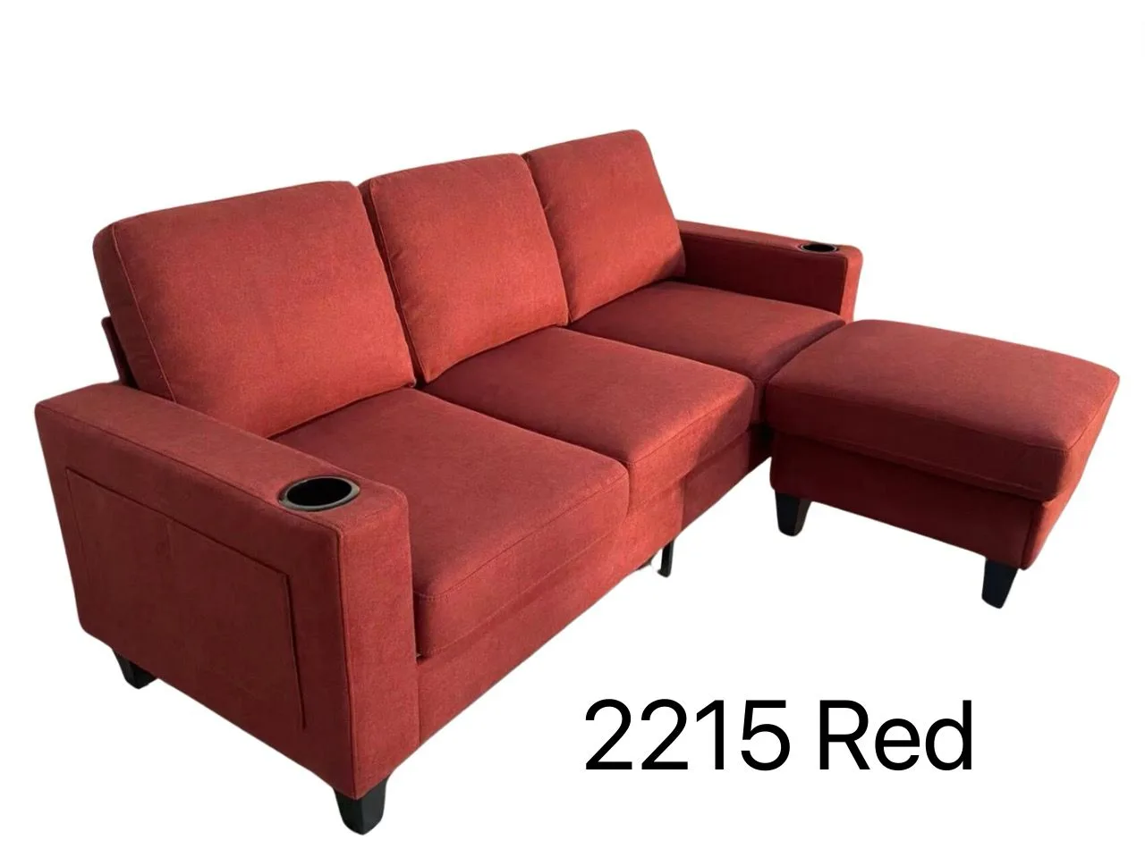Red Sectional Sofa with Ottoman thumbnail