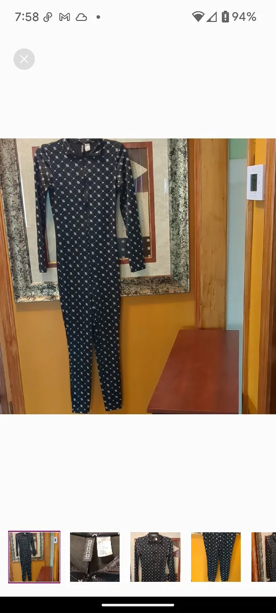 H&M Black Jumpsuit with White Diamond Pattern thumbnail