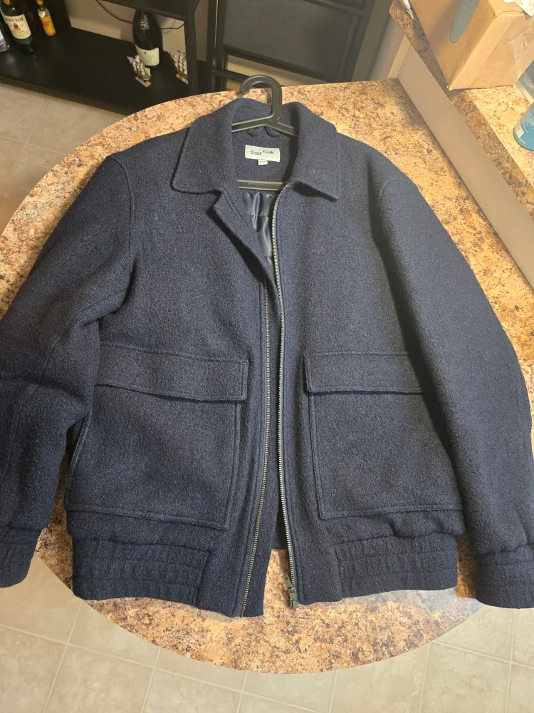 Frank + Oak Navy Wool Blend Bomber Jacket - Size M thumbnail
