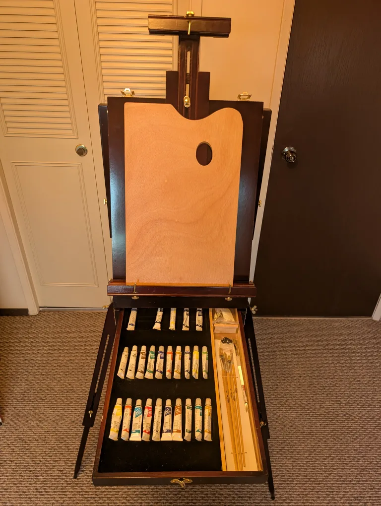 Art Easel with Paints and Brushes thumbnail