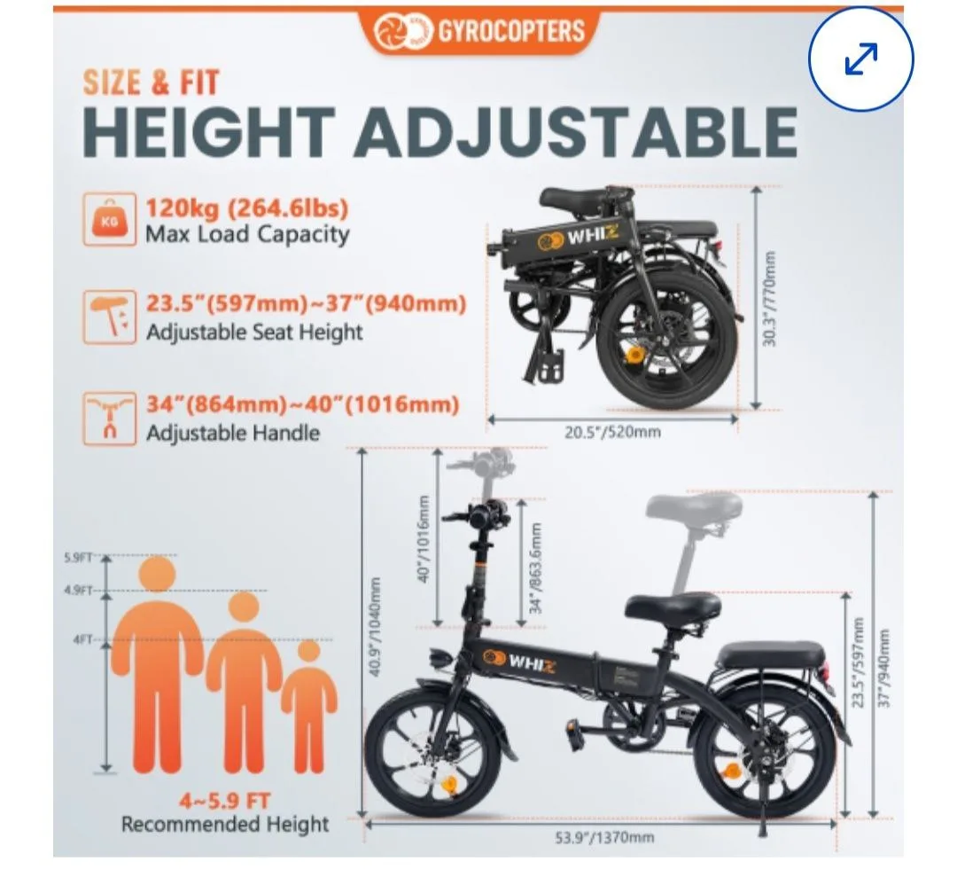 WHIZ Foldable Electric Bike - Like New! image indicator(10)