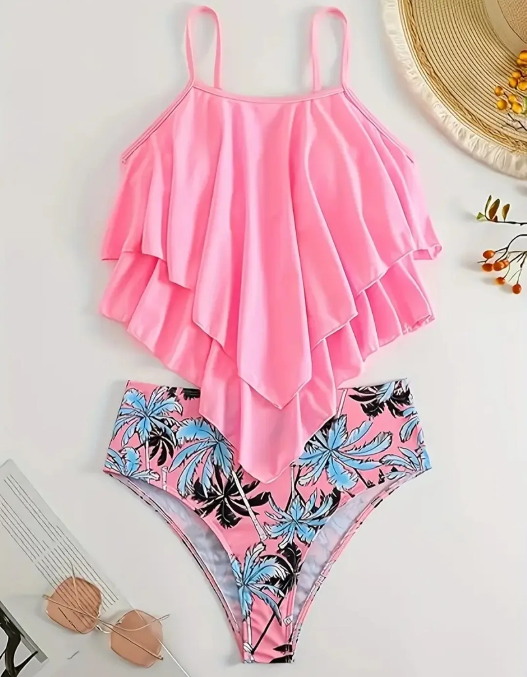 Chic Tropical Print Handkerchief Hem Bikini Swimsuit thumbnail