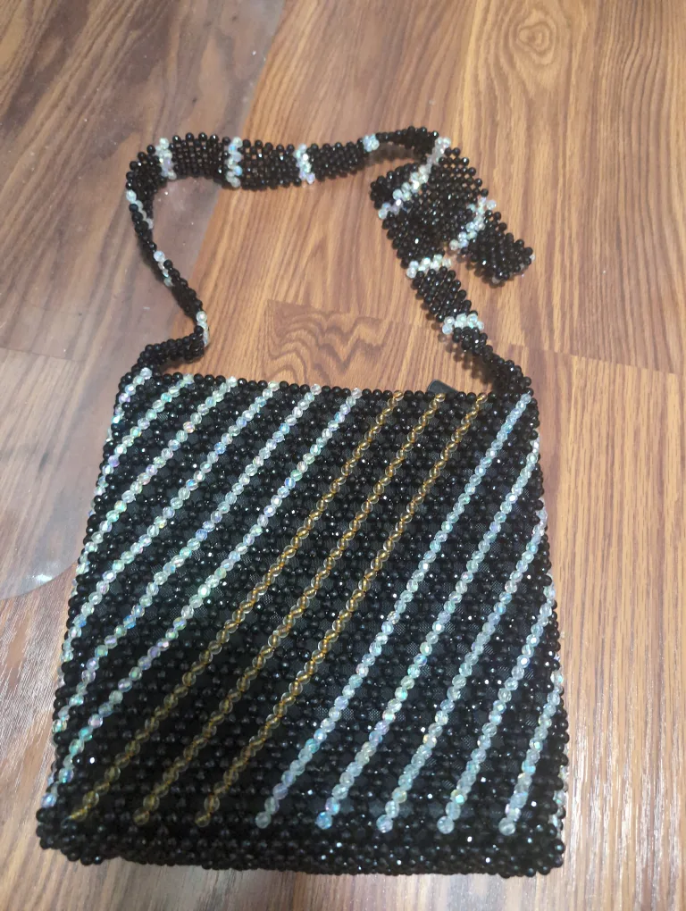 Beaded Shoulder Bag - Black & White thumbnail