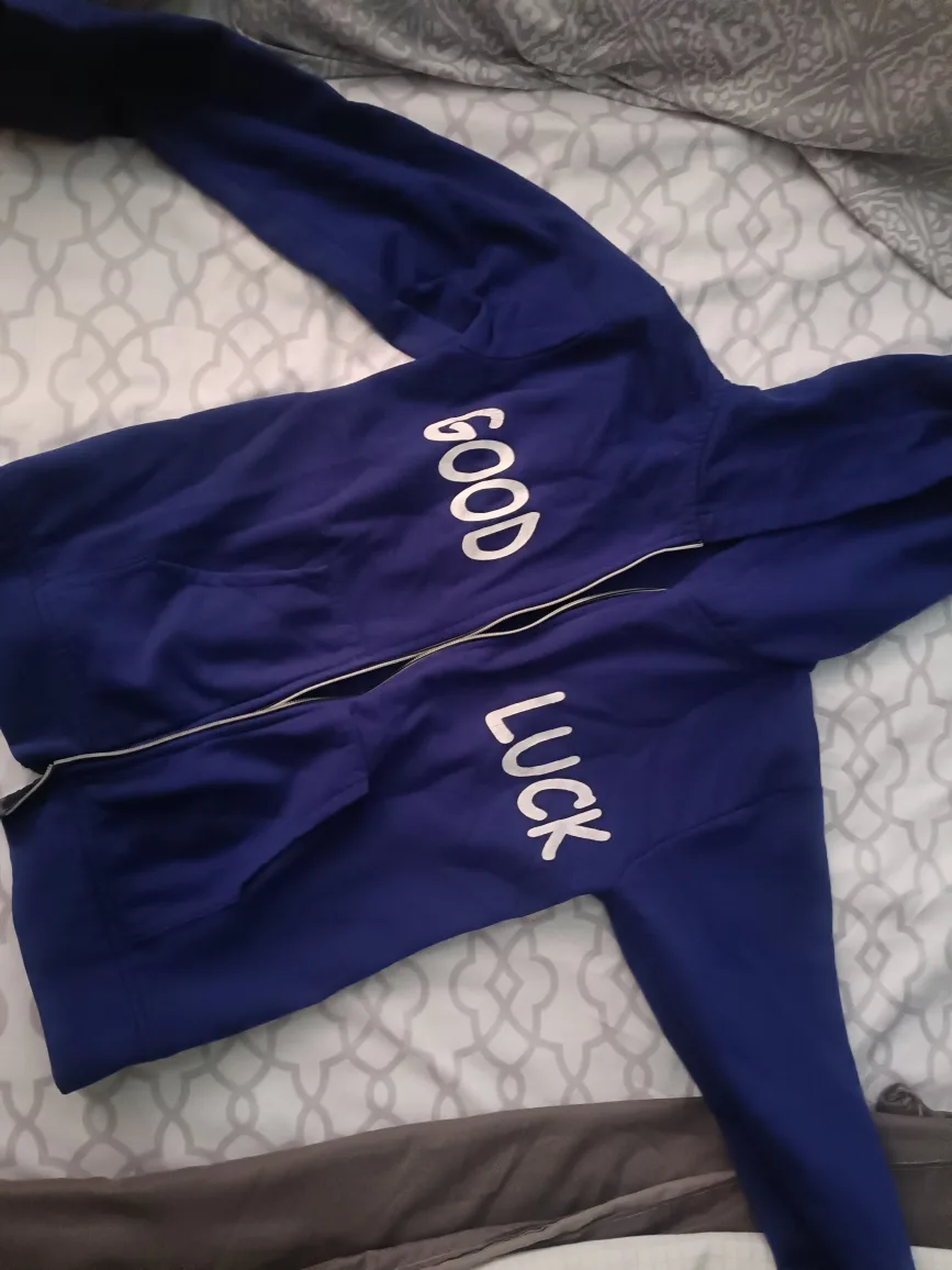 Blue 'Good Luck' Zip-Up Hoodie thumbnail