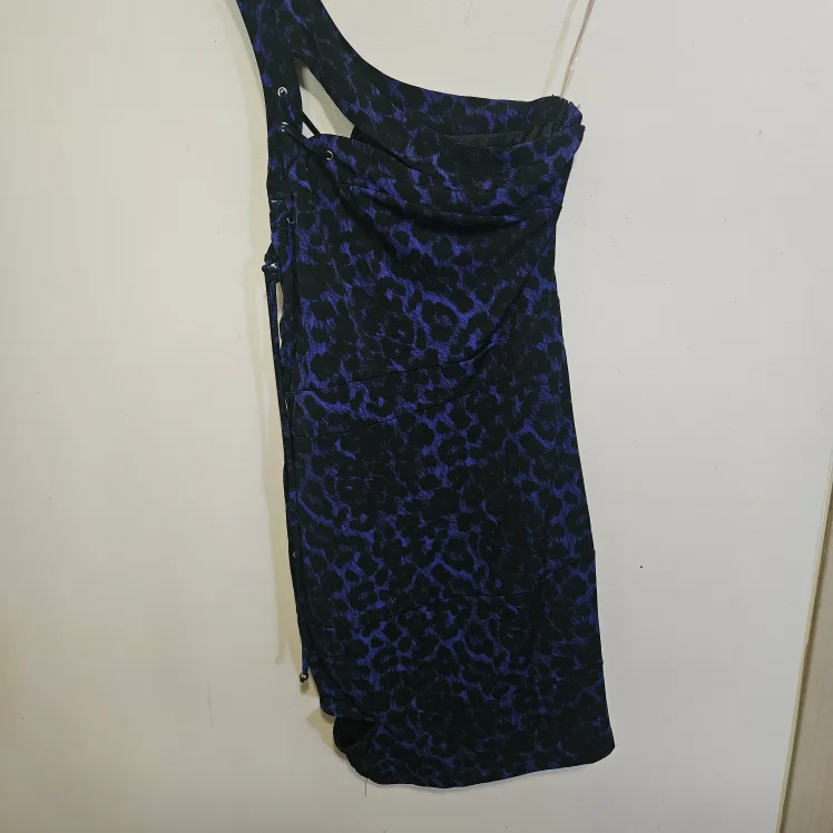 One Shoulder Dress - Blue & Black leopard print