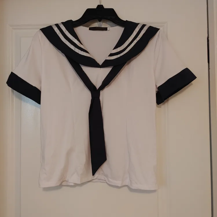 Sailor Style Top - White & Navy for Women's size Large thumbnail
