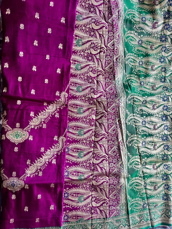 Purple & Green Embroidered Fabric thumbnail