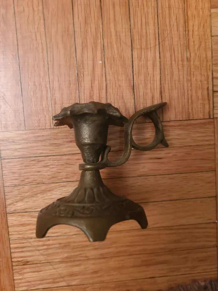 1800's Antique Brass Chamberstick Candlestick image indicator(2)