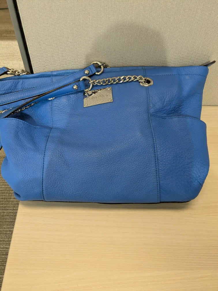 Calvin Klein Authentic Blue Leather Tote Bag thumbnail