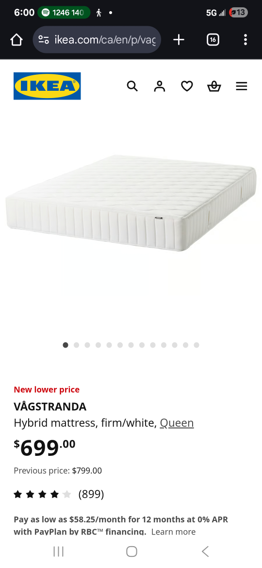 IKEA VÅGSTRANDA Queen Mattress - Firm/White
