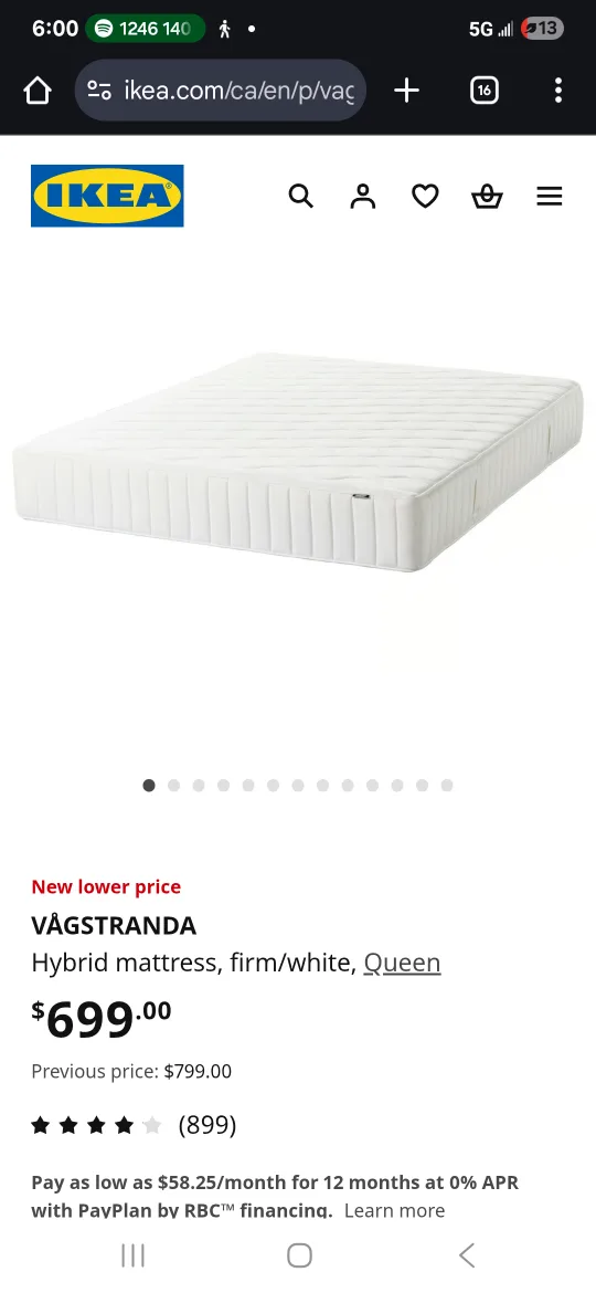 IKEA VÅGSTRANDA Queen Mattress - Firm/White thumbnail
