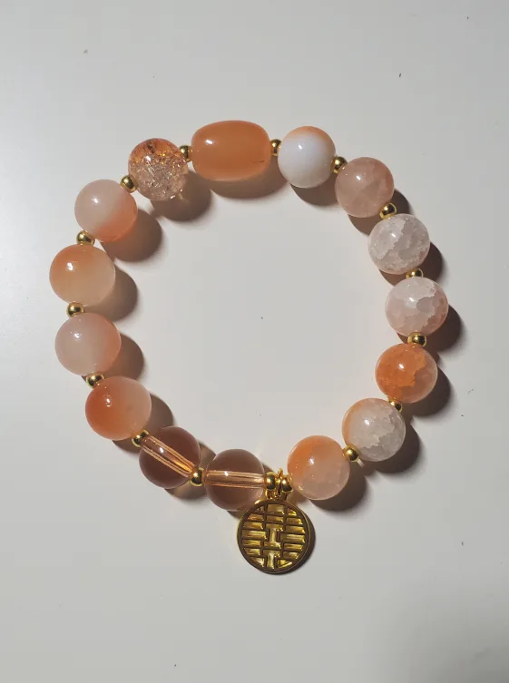 HANDMADE Orange Beaded Bracelet with Gold Charm thumbnail