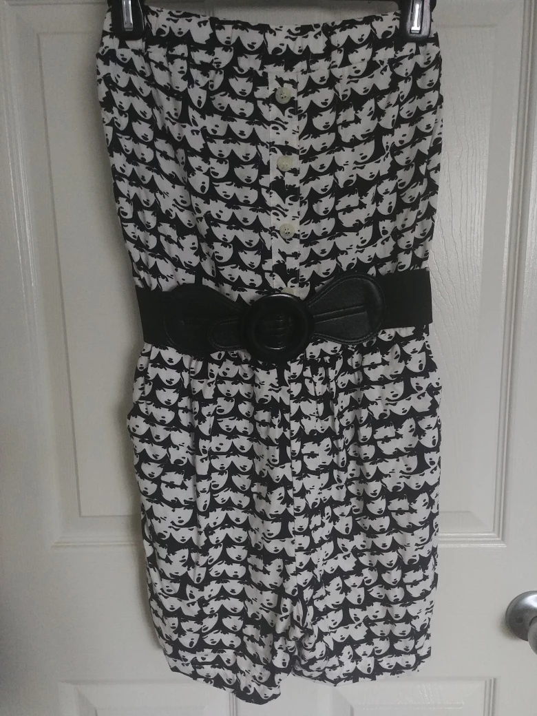 Black & White Strapless Romper with Belt