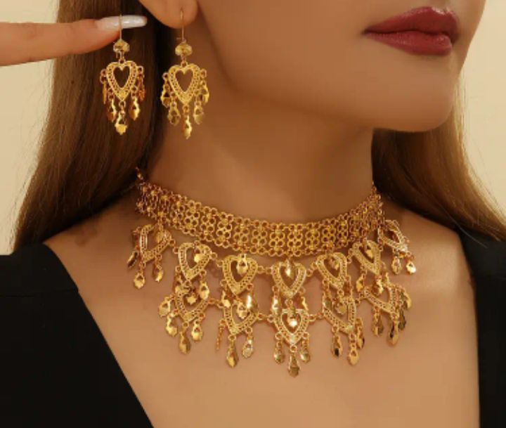 Gold Tone Heart Jewelry Set