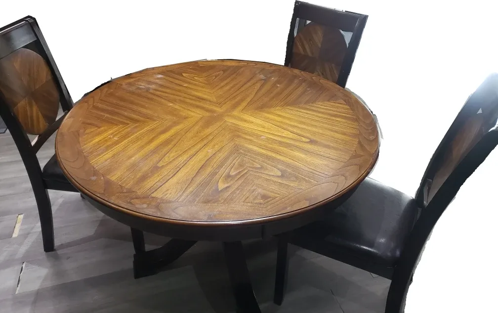 solid wood round dining room table plus three chairs thumbnail