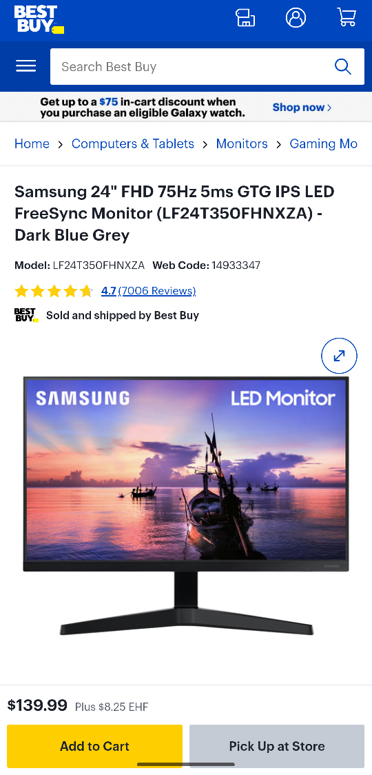 Samsung 24" FHD 75Hz Monitor - All Cables Included - photo 2