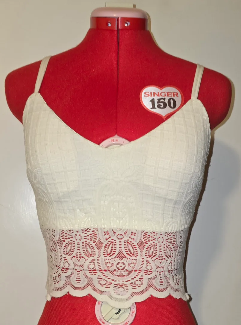 Lace Bustier Crop Top - Cream thumbnail