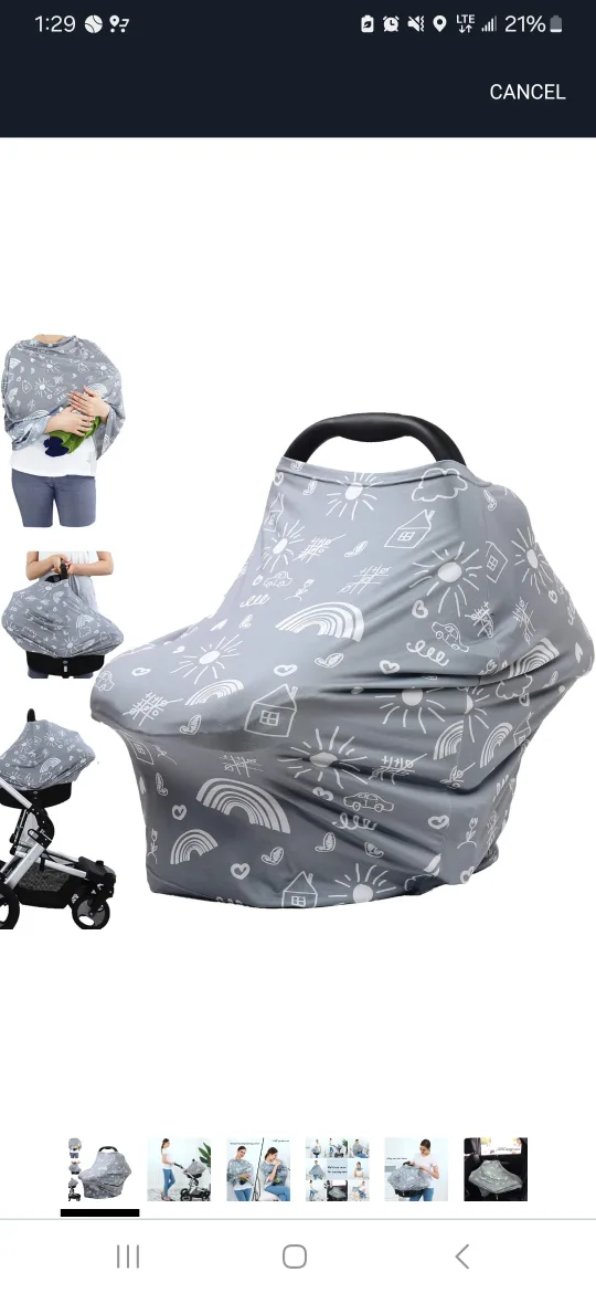 Car Seat Cover/ Breast Feesing Cover - Grey Patterned thumbnail