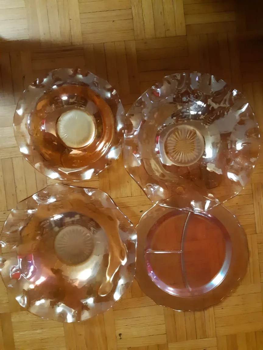 Vintage Peach Carnival Glass Bowls & Plate Set 🇨🇦 thumbnail
