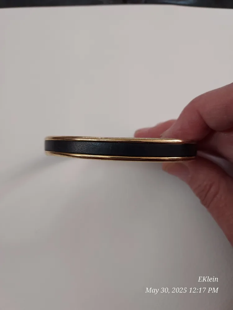 Massimo Dutti Gold & Black Leather Bangle Bracelet thumbnail