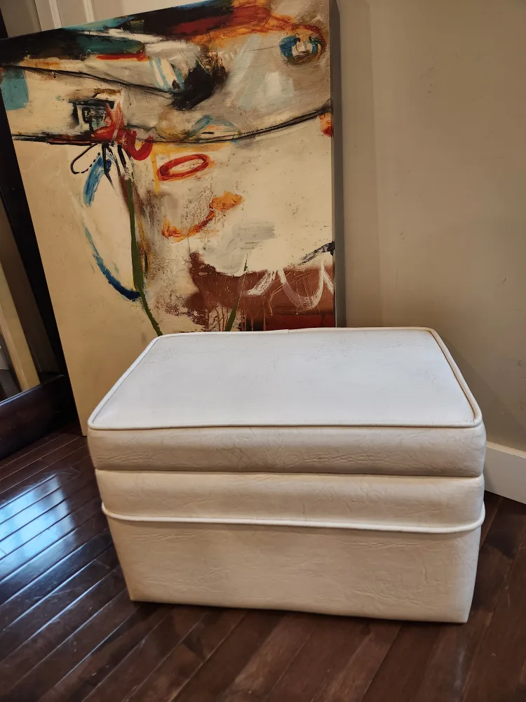 White MID CENTURY records Storage Ottoman thumbnail
