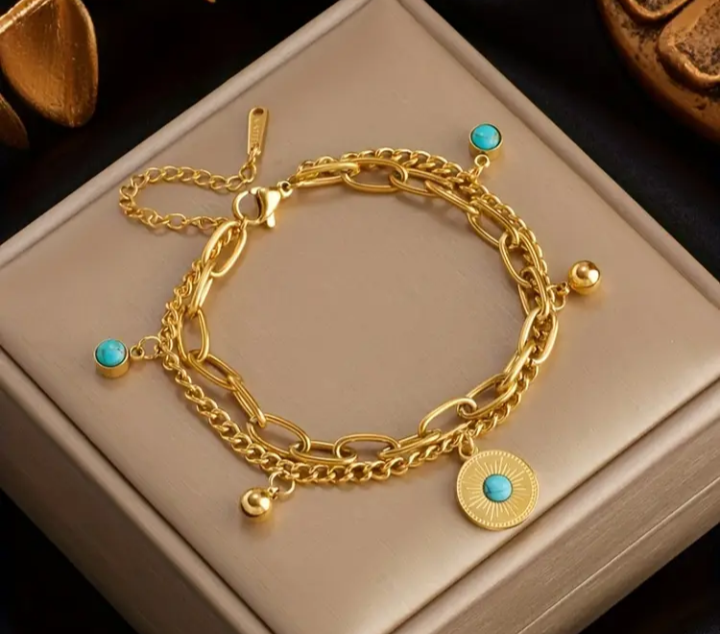 Gold tone Layered Charm Bracelet
