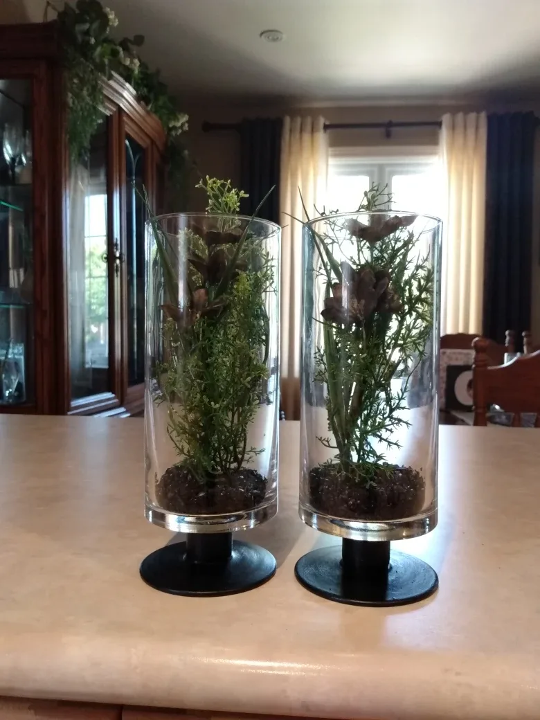 Eligant Pair of decorative Glass Vases with Black Base / pepples thumbnail