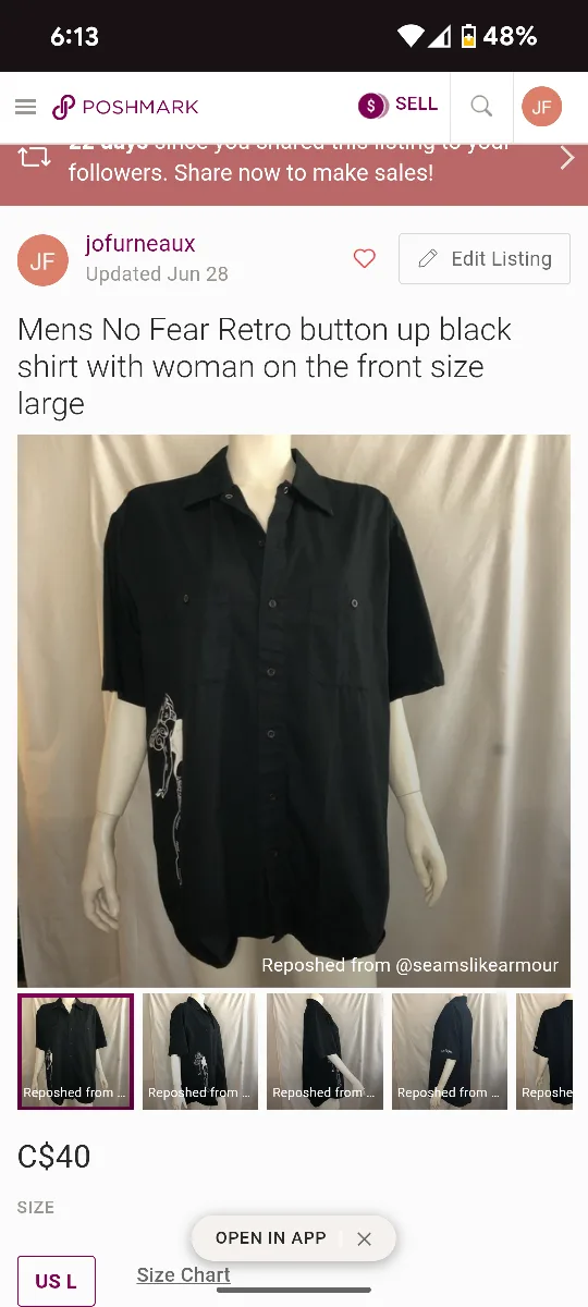 No Fear Retro Black Button Up Shirt - Size L thumbnail