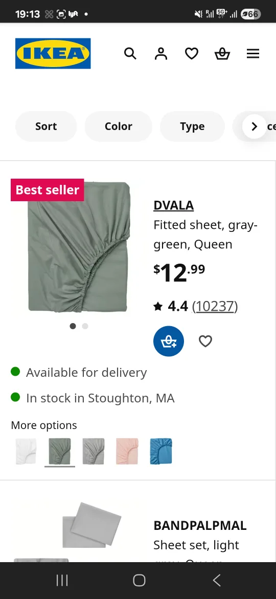 IKEA DVALA Queen Fitted Sheet - one Gray-Green and one blue thumbnail