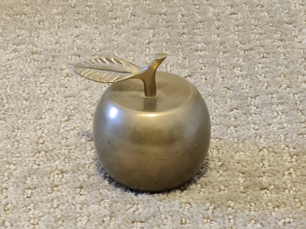 Vintage Brass Apple Shaped Dinner Bell w/ Stem and Leaf - 2-1/4"
