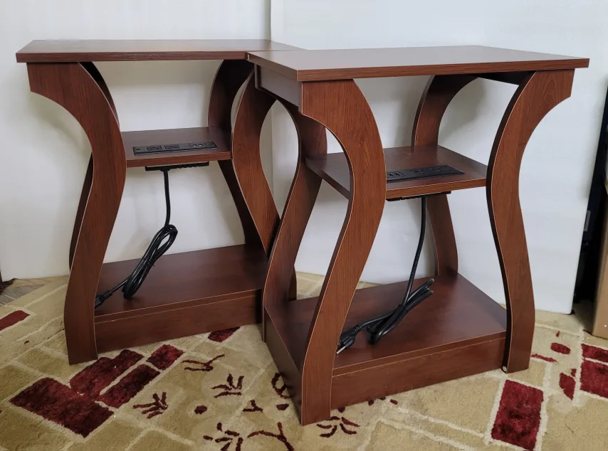 2 Brown Wooden End Table with USB Ports thumbnail