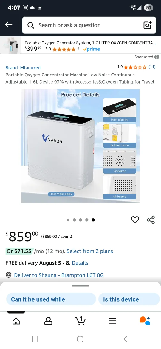 Varon Portable Oxygen Concentrator 1-6L thumbnail