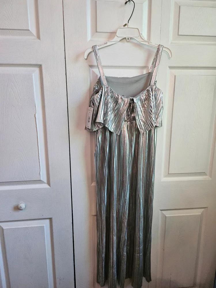 Silver Metallic Pleated Jumpsuit thumbnail