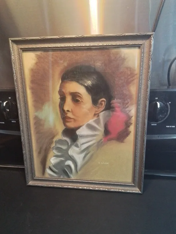 Art Deco Latin Lady Mixed Media Painting Sgn V Johnson thumbnail