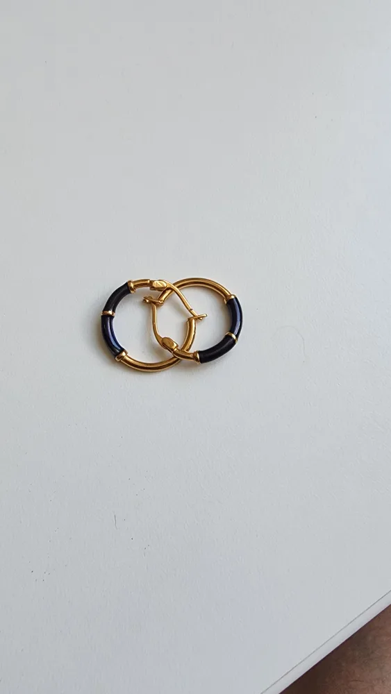 Gold Tone & Blue Hoop Earrings thumbnail