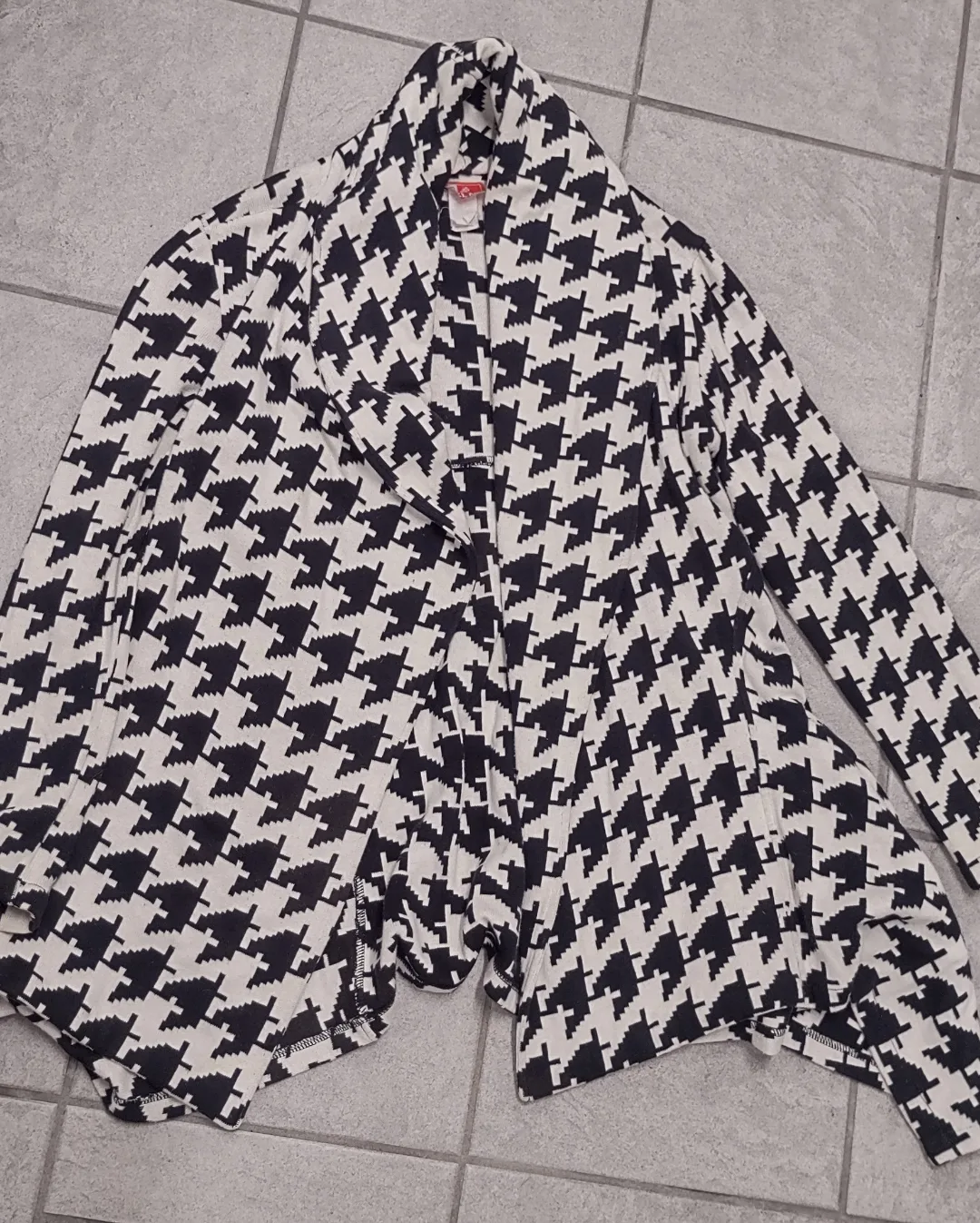 Black & White Houndstooth Print  Shawl collar knit cardigan thumbnail