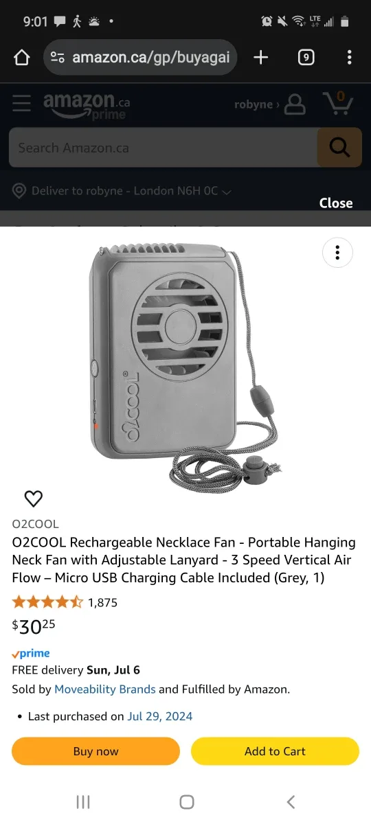 O2COOL Rechargeable Necklace Fan - Grey thumbnail