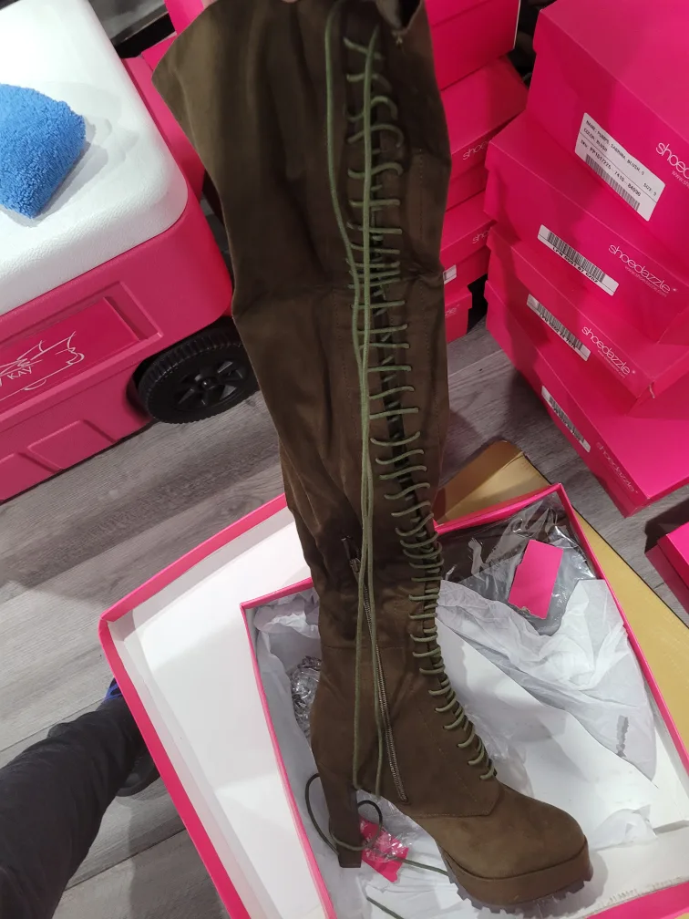 ShoeDazzle Remi Olive Heel Boots - Size 9 thumbnail