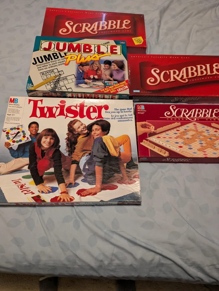 Board Games: Scrabble, Jumble Plus, Twister thumbnail