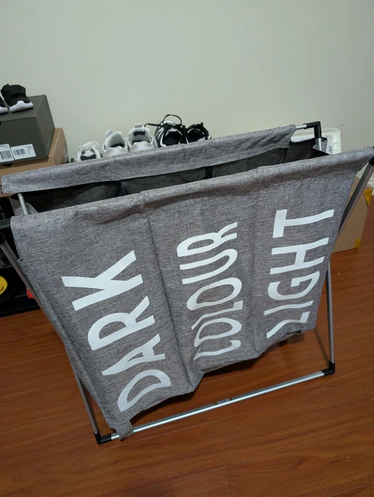 Foldable Triple Laundry Hamper - Dark, Colour, Light thumbnail