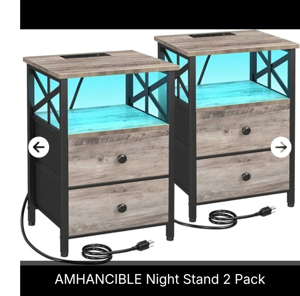 New AMHANCIBLE LED Nightstand Set of 2 - Grey thumbnail